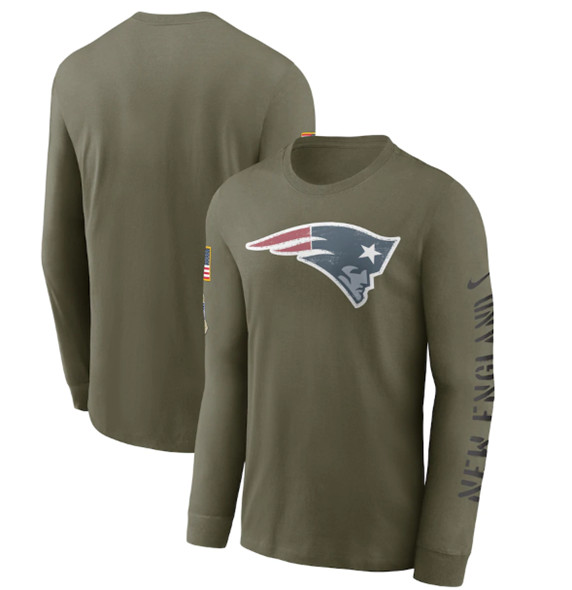 Men's New England Patriots 2022 Olive Salute to Service Long Sleeve T-Shirt